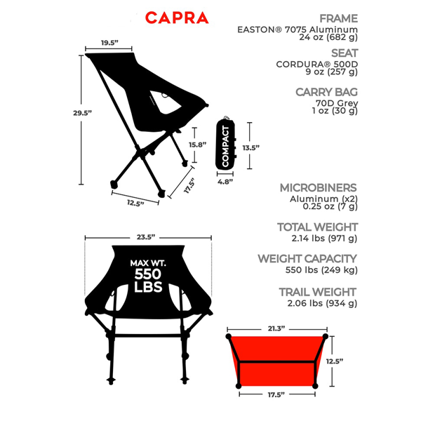 Mulibex Capra Ultralight Backpacking Chair Specifications